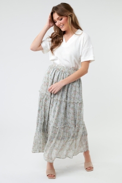 womens light blue floral a line layered skirt